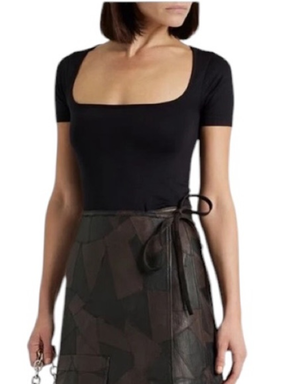 Simon Miller Eero Stretch- Jersey Square Neck Black Bodysuit Short Sleeve Small